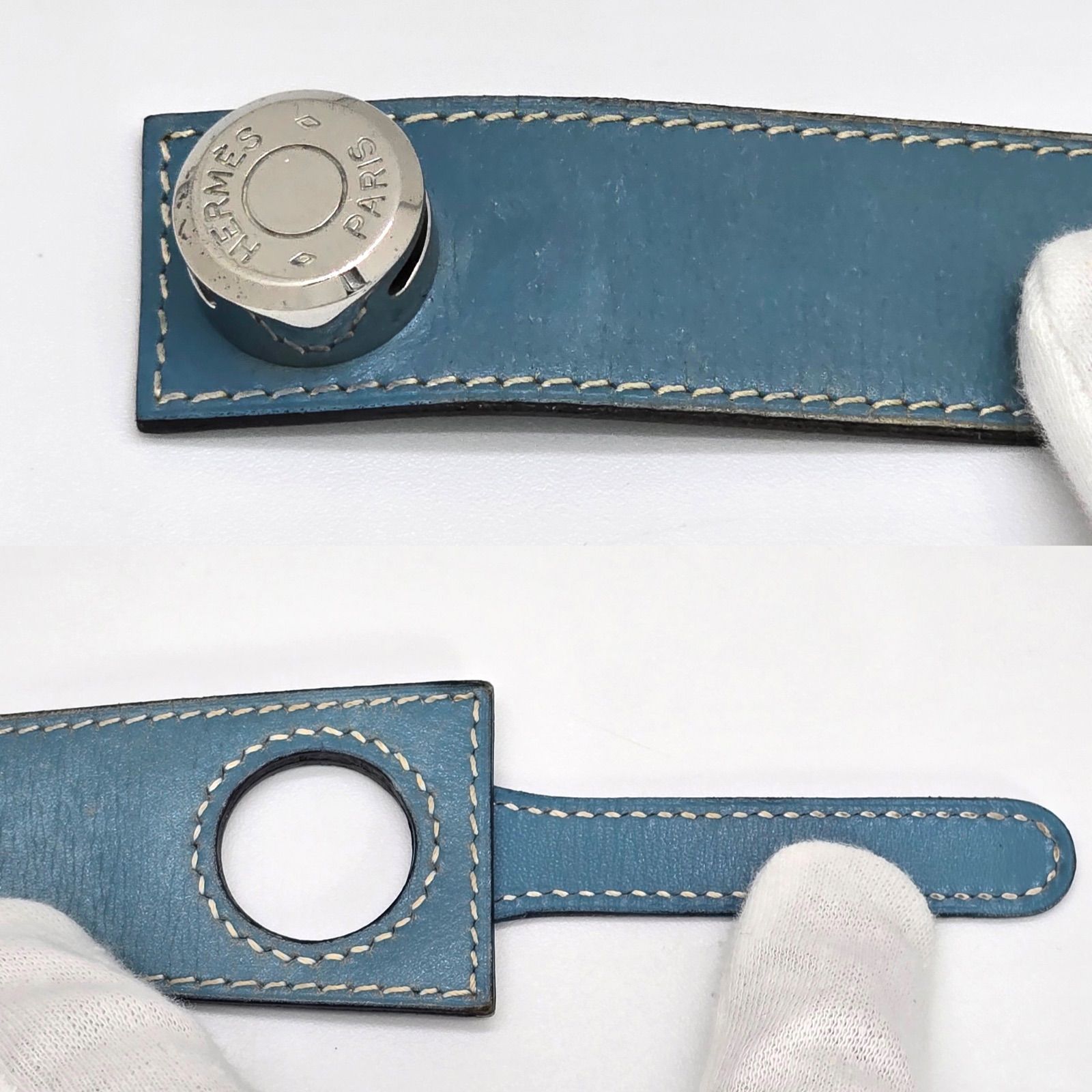 HERMES エルメス ドゴン ブレスレット バングル レザー ブルージーン 