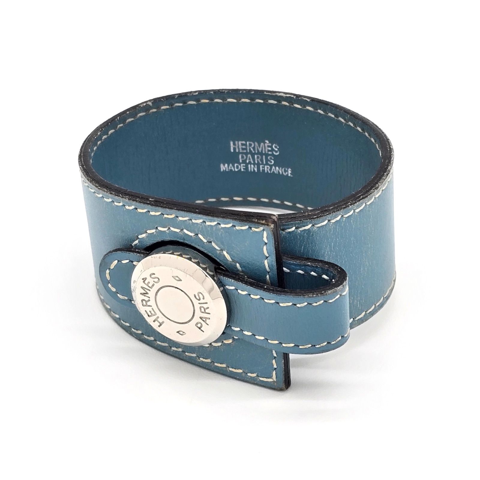 HERMES エルメス ドゴン ブレスレット バングル レザー ブルージーン