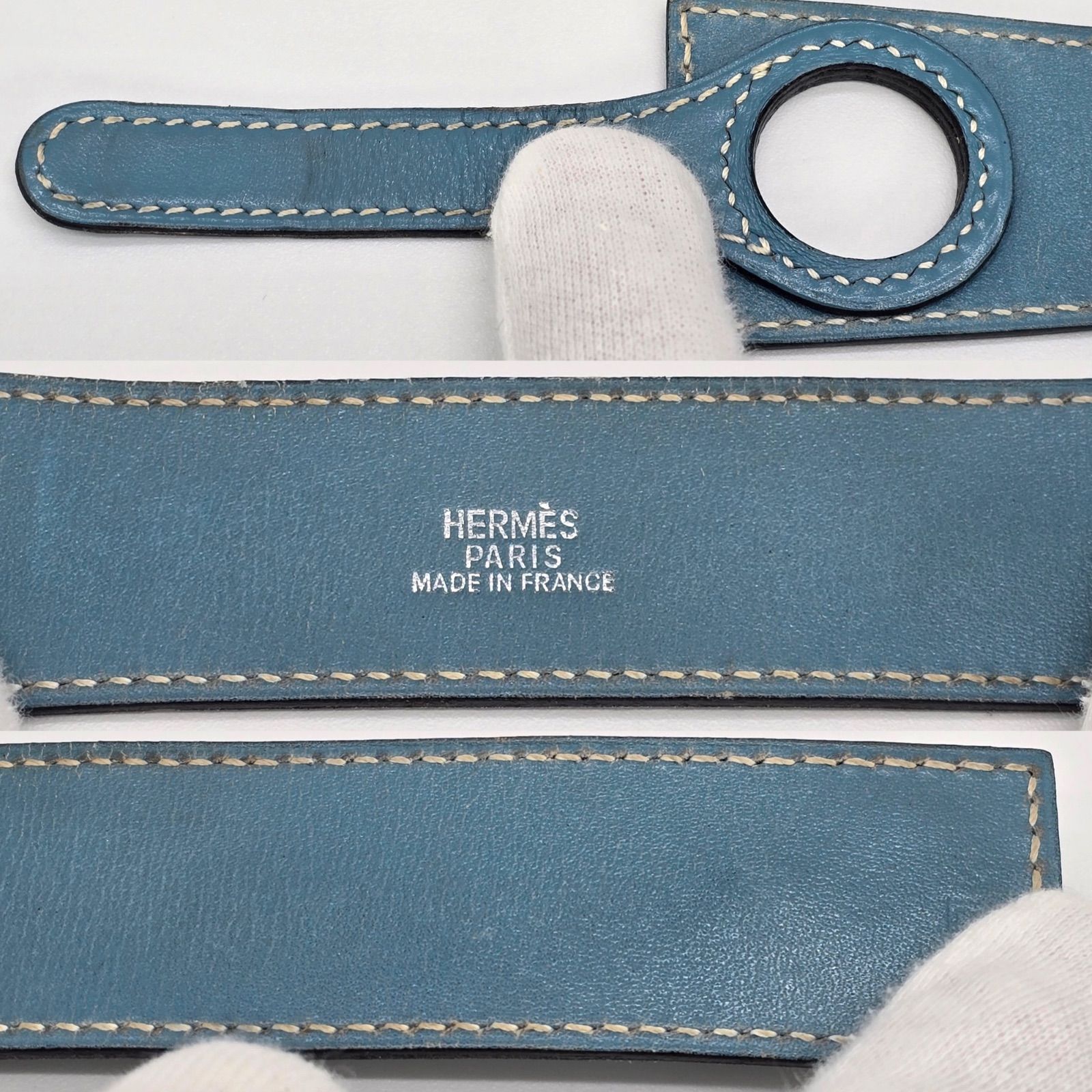 HERMES エルメス ドゴン ブレスレット バングル レザー ブルージーン 