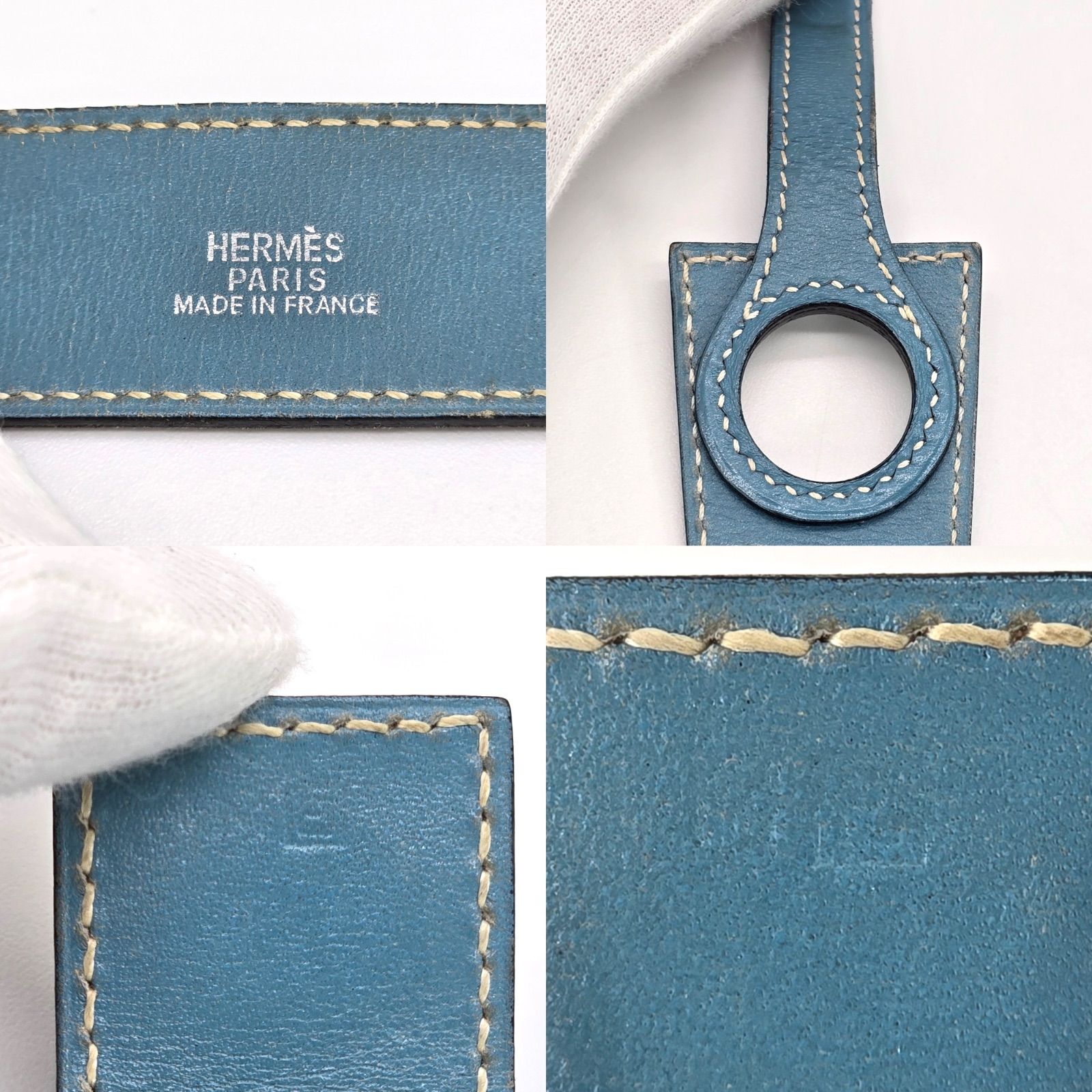 HERMES エルメス ドゴン ブレスレット バングル レザー ブルージーン 