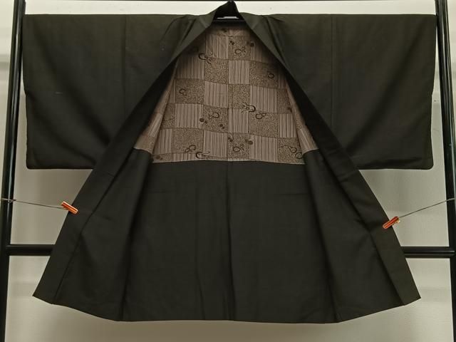 平和屋着物∞男性　長羽織　髭紬　涅色　正絹　逸品　CABC3153ua 平和屋着物∞男性 長羽織 髭紬 涅色 正絹 逸品 CABC3153ua