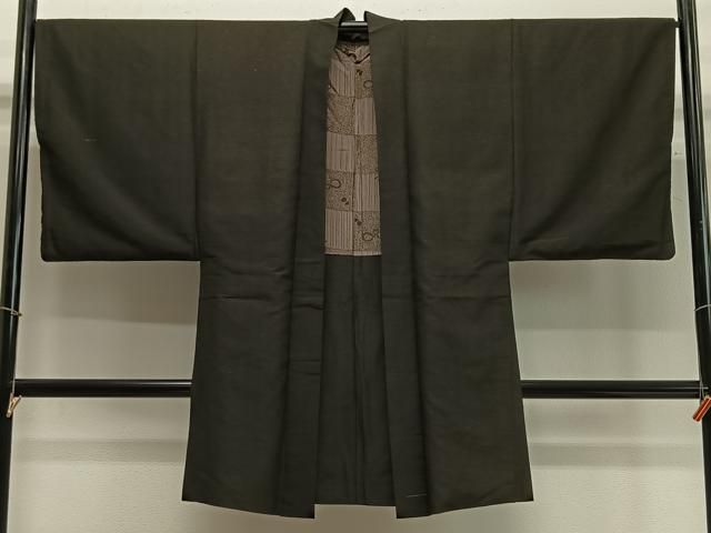平和屋着物∞男性 長羽織 髭紬 涅色 正絹 逸品 CABC3153ua