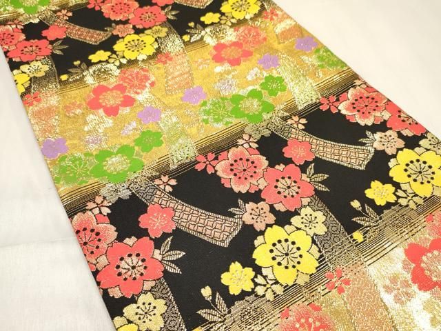 平和屋着物[]七五三　子供　女の子　全通柄袋帯　短冊花文　金糸　逸品　DABA3942ma