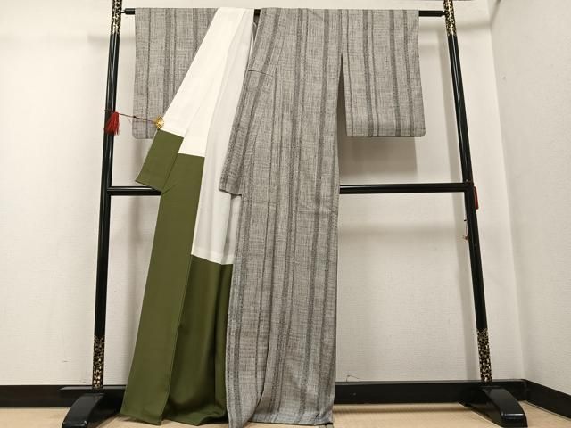 平和屋着物●本場結城紬　重要無形文化財　間道　正絹　逸品　AABG0408ph 平和屋着物○本場結城紬 重要無形文化財 間道 正絹 逸品 AABG0408ph