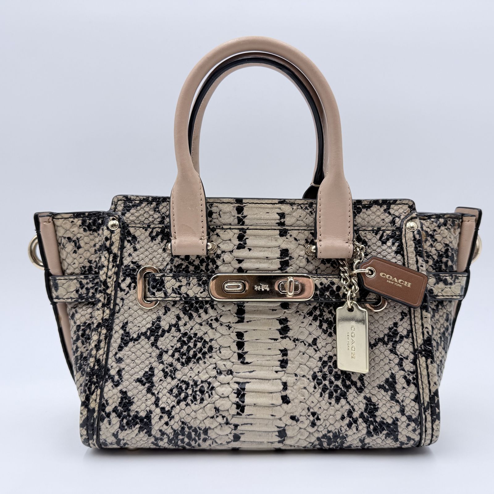 COACH（コーチ） パイソン柄 レザー 2WAY ハンドバッグ ベージュ 