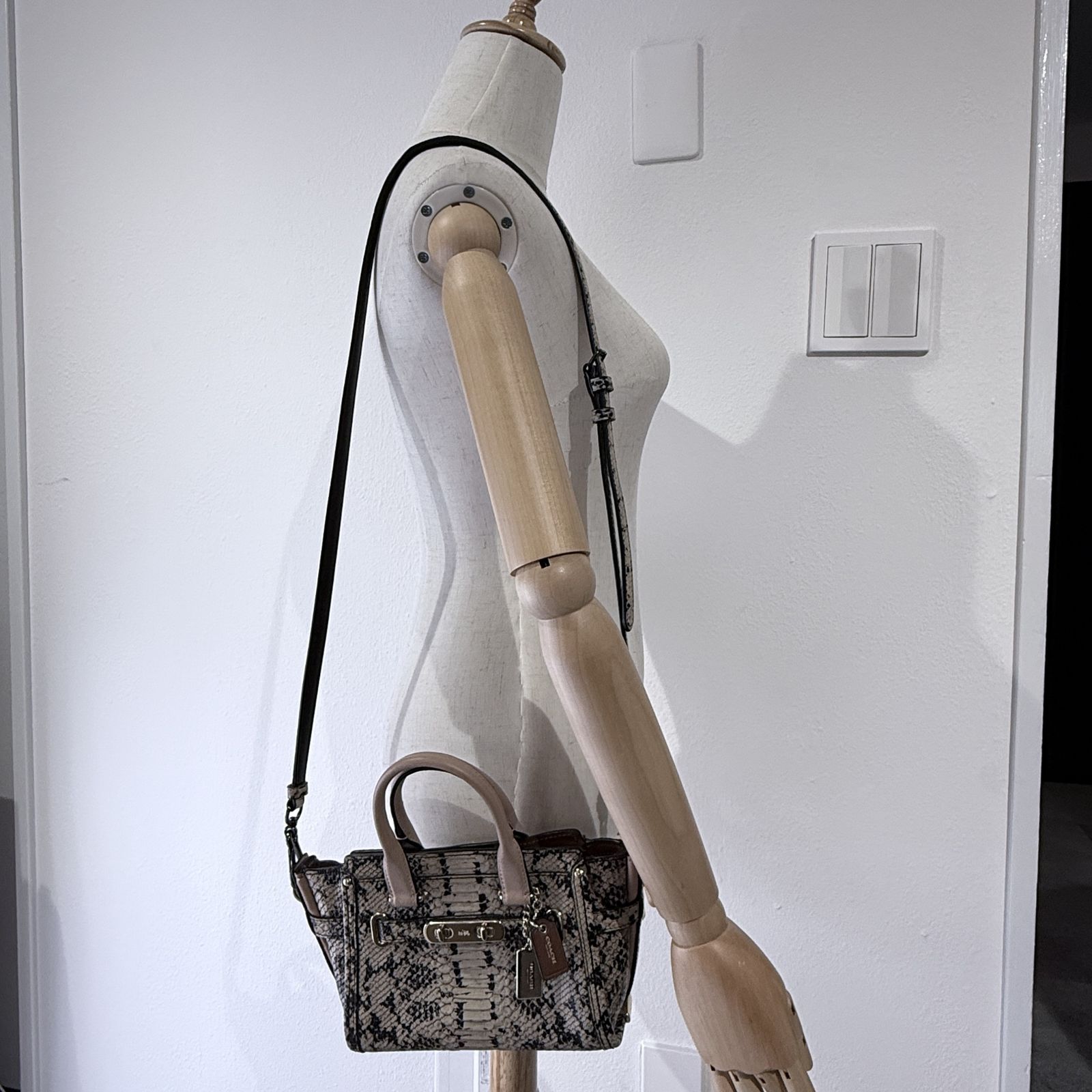 COACH（コーチ） パイソン柄 レザー 2WAY ハンドバッグ ベージュ 