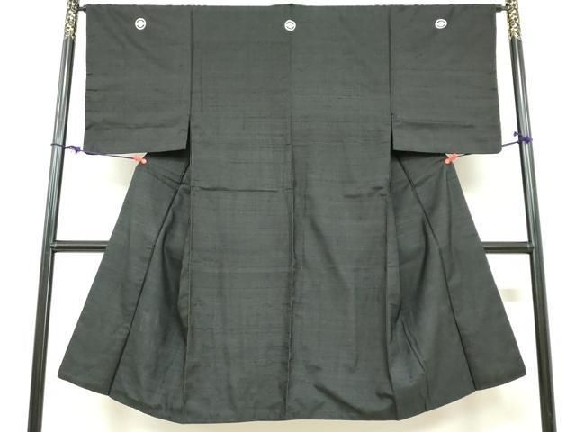 平和屋着物●男性 黒紋付 紬地 正絹 逸品 DABC2294ud