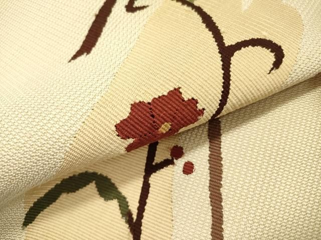 平和屋着物●八寸名古屋帯　すくい織　草花　正絹　逸品　DABD0053op 平和屋着物○九寸名古屋帯 花織 型染め 唐草間道 正絹 逸品 DAAU6953ob