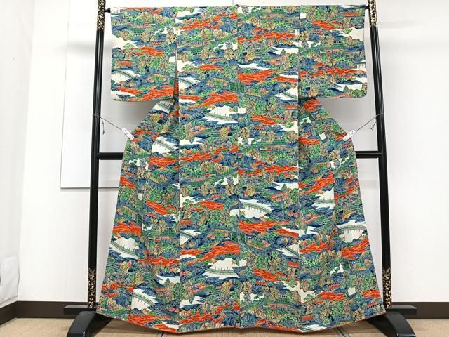 平和屋着物□上質な小紋 型染め 渡橋風景文 正絹 逸品 CABD3044xi