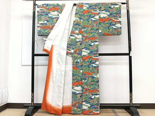 平和屋着物□上質な小紋 型染め 渡橋風景文 正絹 逸品 CABD3044xi