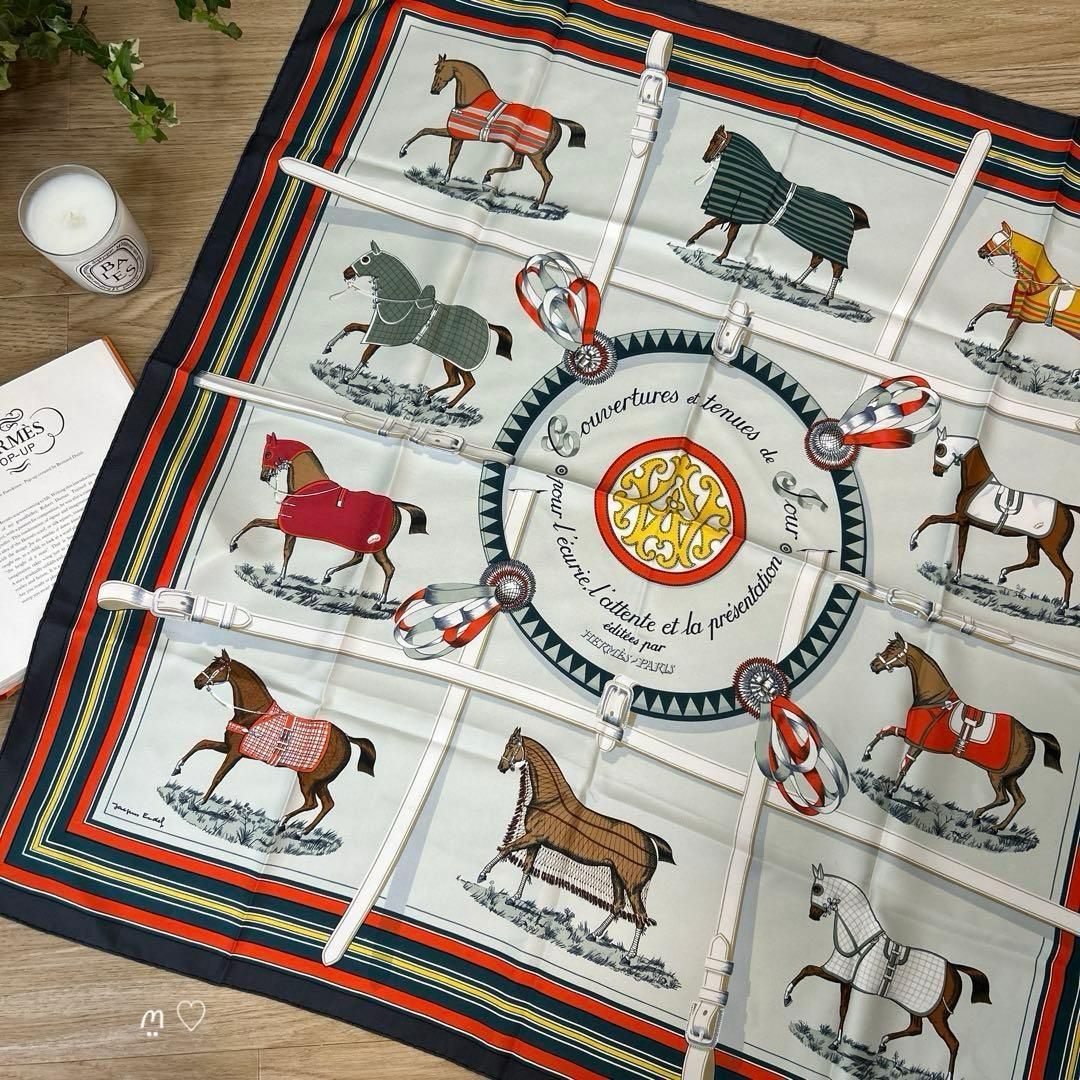 HERMESエルメス カレ90 馬着 シルクスカーフ グレージュ ホース