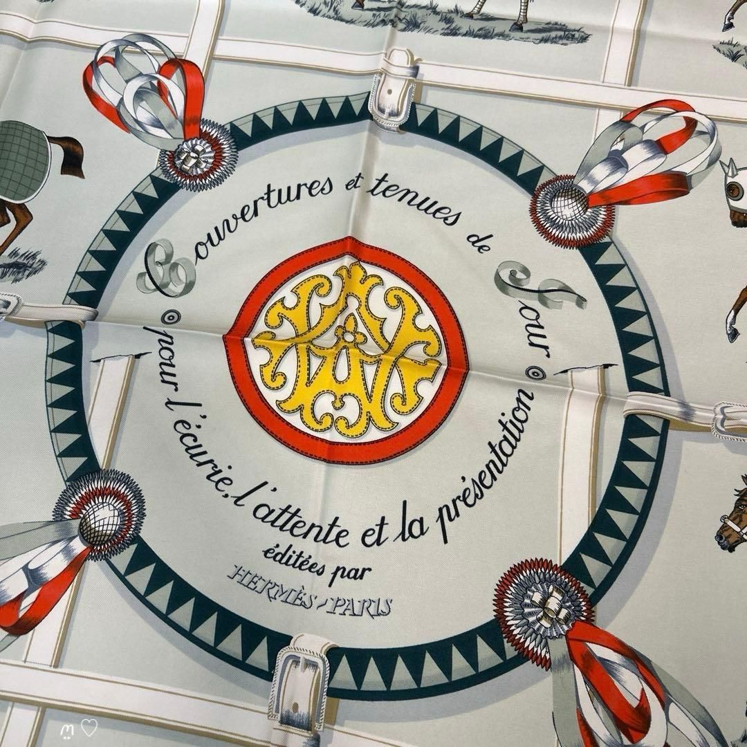 HERMESエルメス カレ90 馬着 シルクスカーフ グレージュ ホース