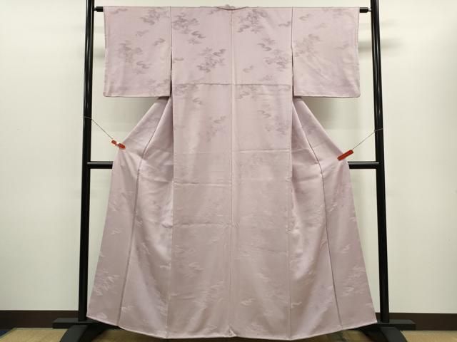 平和屋着物□上質な色無地 雲取り草花地紋 紅藤色 正絹 逸品