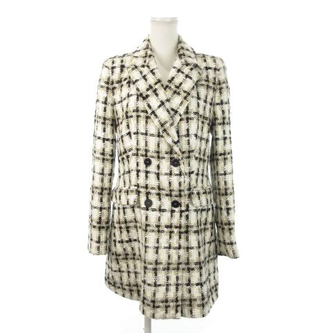 ザラ ZARA チェスターコート ツイード ダブル 総裏地 チェック L