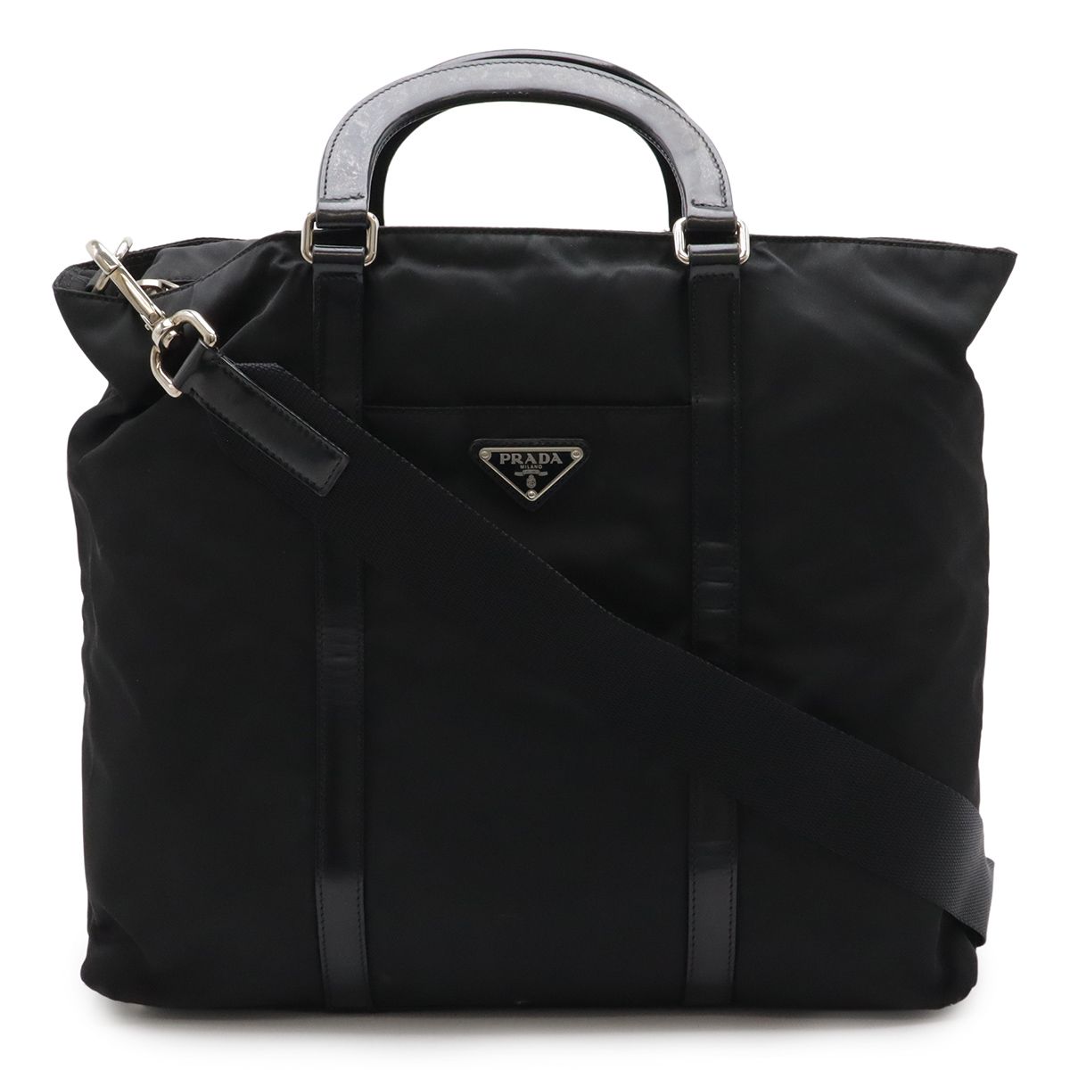 プラダ ハンドバッグ 2way パテントレザー×ナイロン 黒 ギャラ付 PRADA 