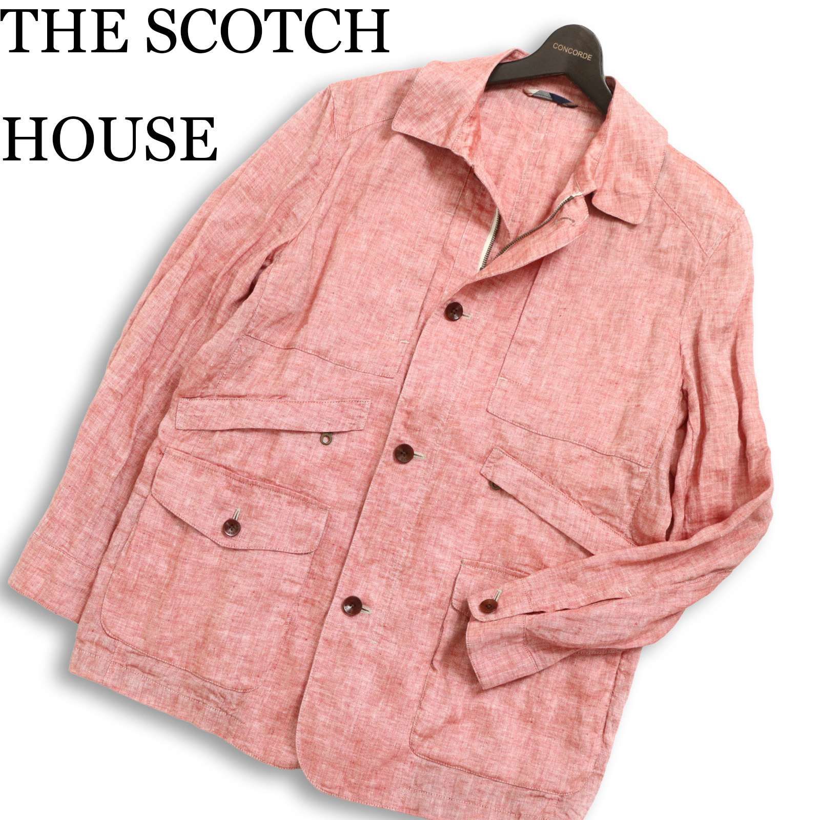 THE SCOTCH HOUSE スコッチハウス 春夏 麻 リネン100％ サファリ フィールド ジャケット カバーオール Sz.LL メンズ