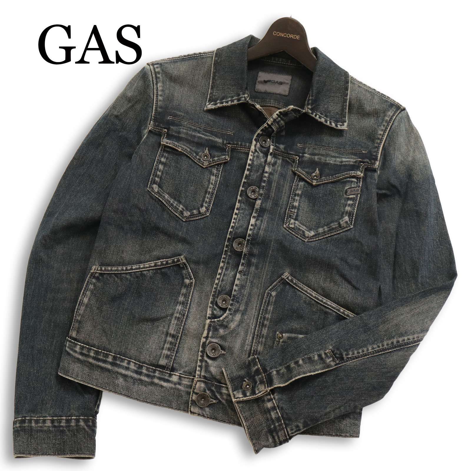 00s☆Y2K】GAS ガス 通年 USED加工＆ウォッシュ加工☆ ロゴ刺繍 G 