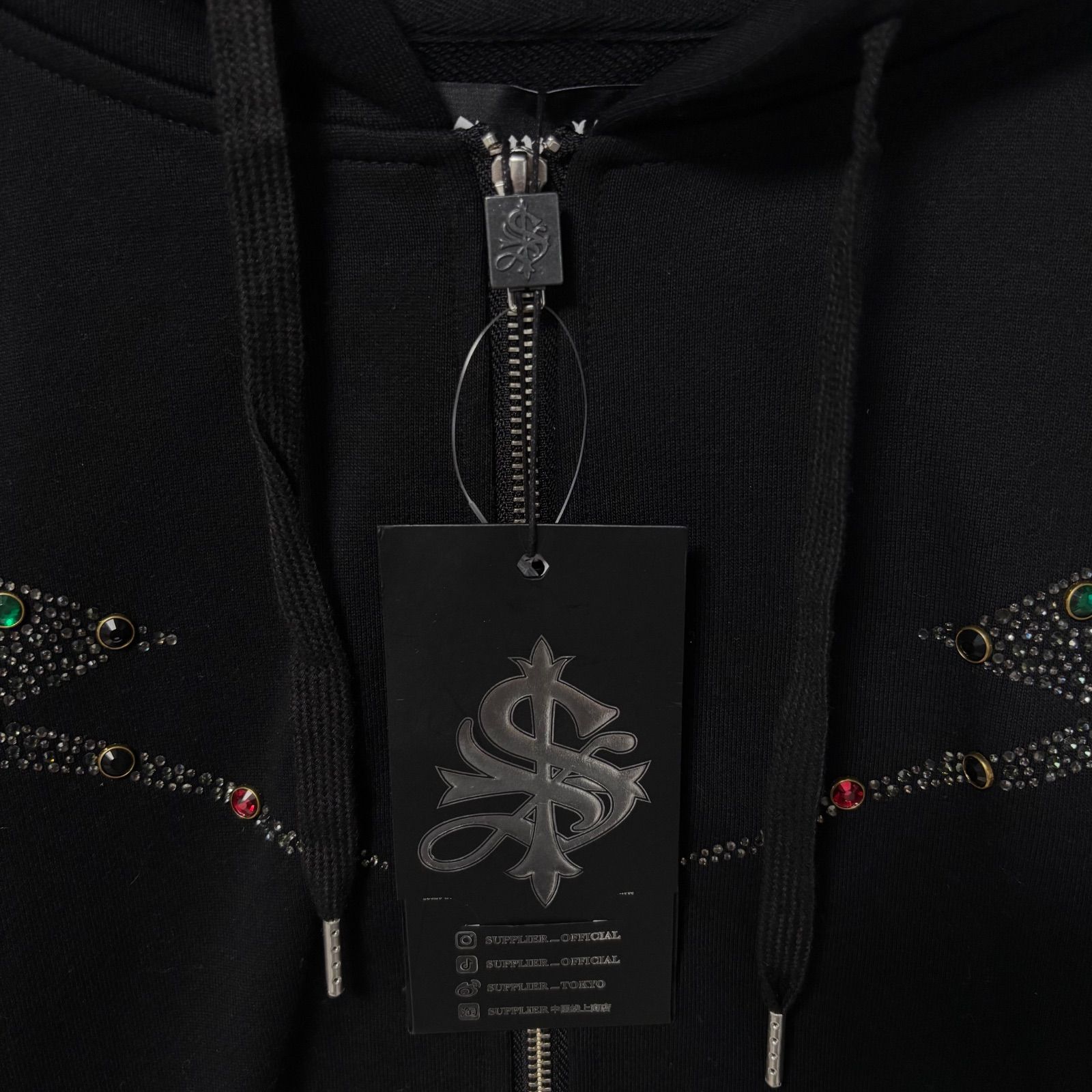 新品タグ付 SUPPLIER サプライヤー ラインストーン ジップパーカー