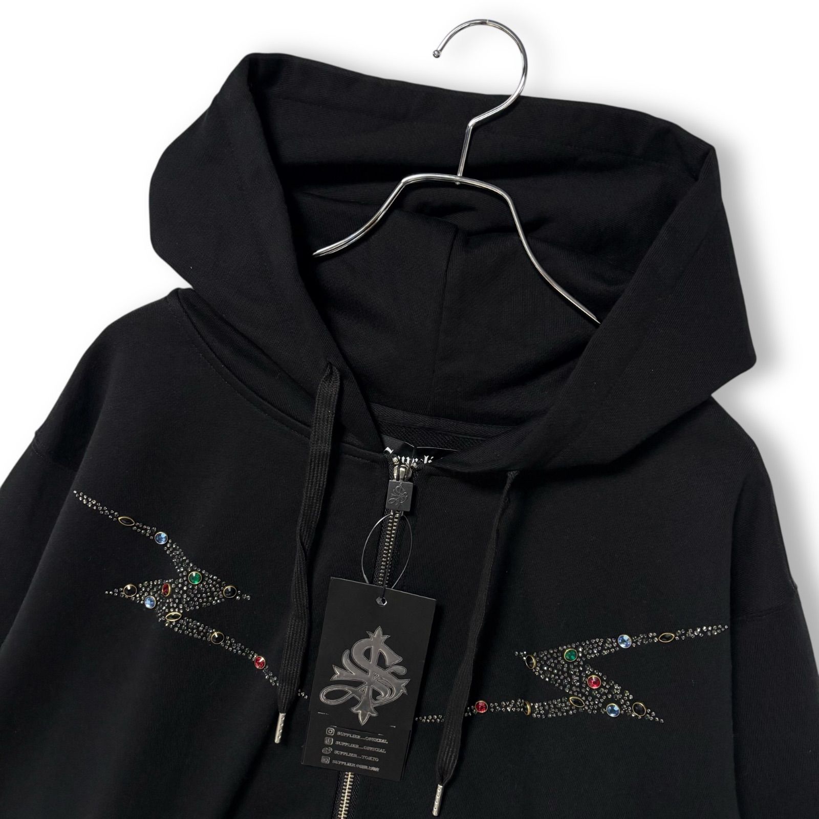 新品タグ付 SUPPLIER サプライヤー ラインストーン ジップパーカー
