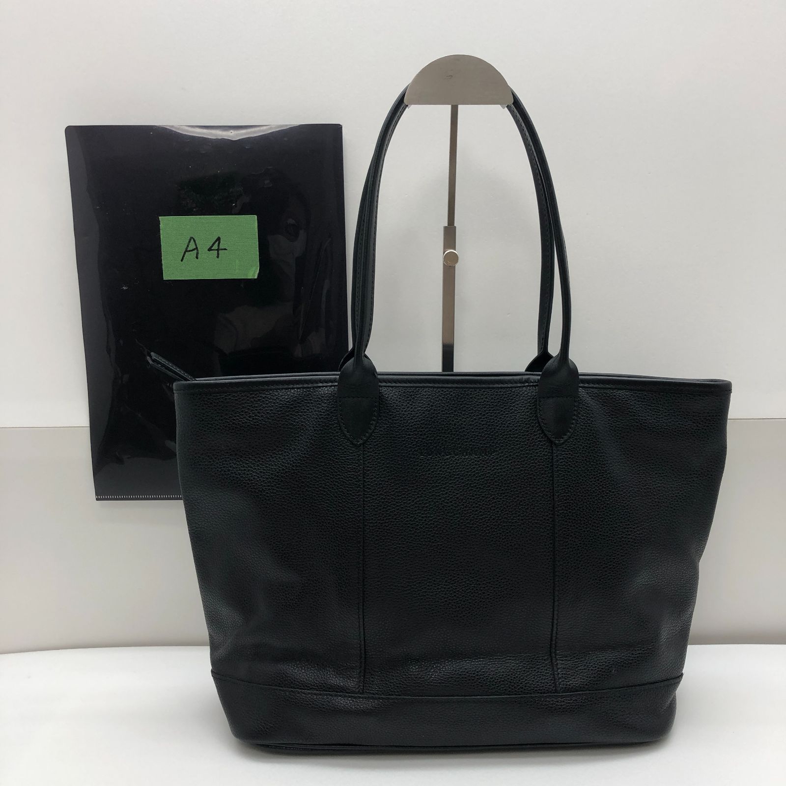 美品】LONGCHAMP トートバッグ レザー ブラック ファスナー開閉 保存袋 