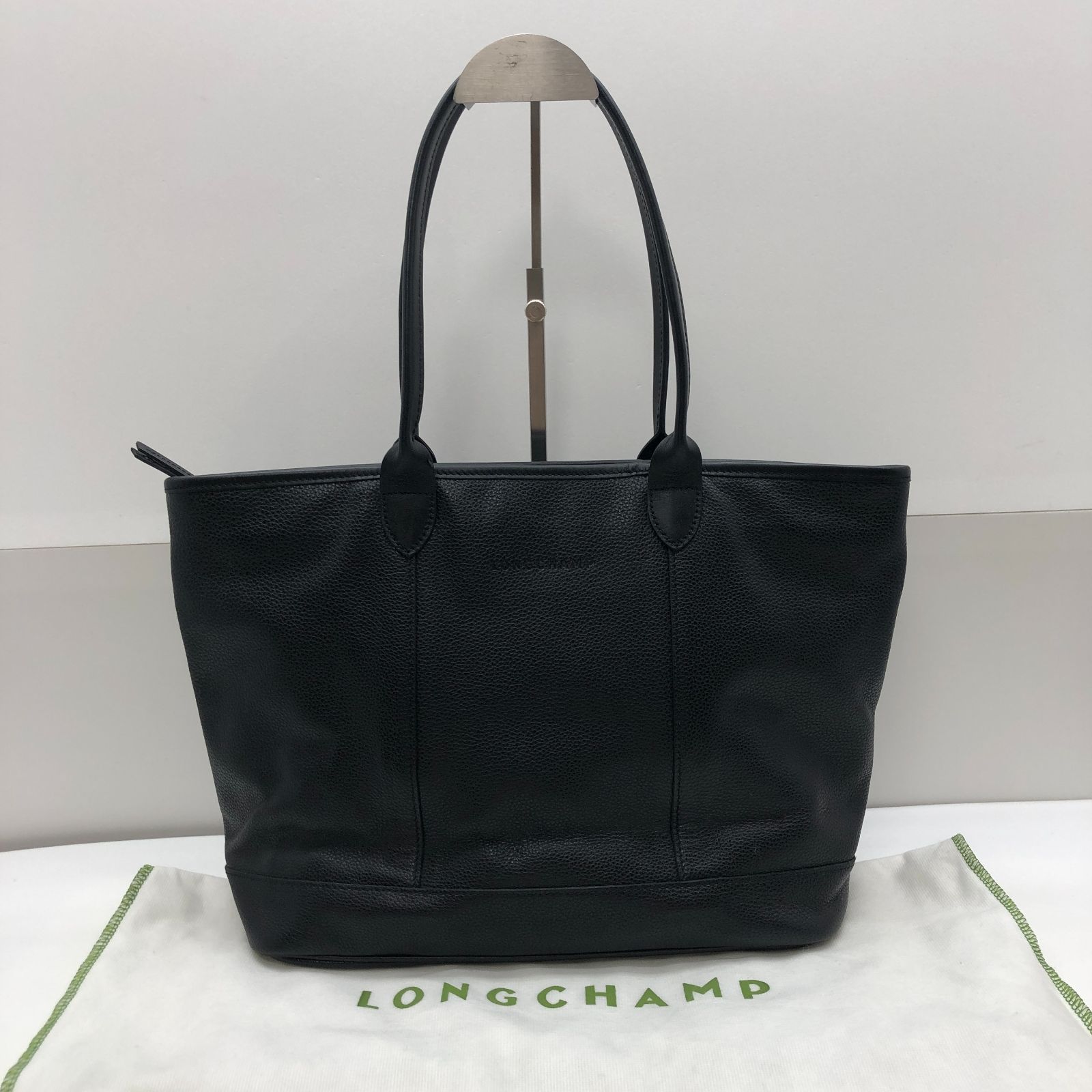 美品】LONGCHAMP トートバッグ レザー ブラック ファスナー開閉 保存袋 