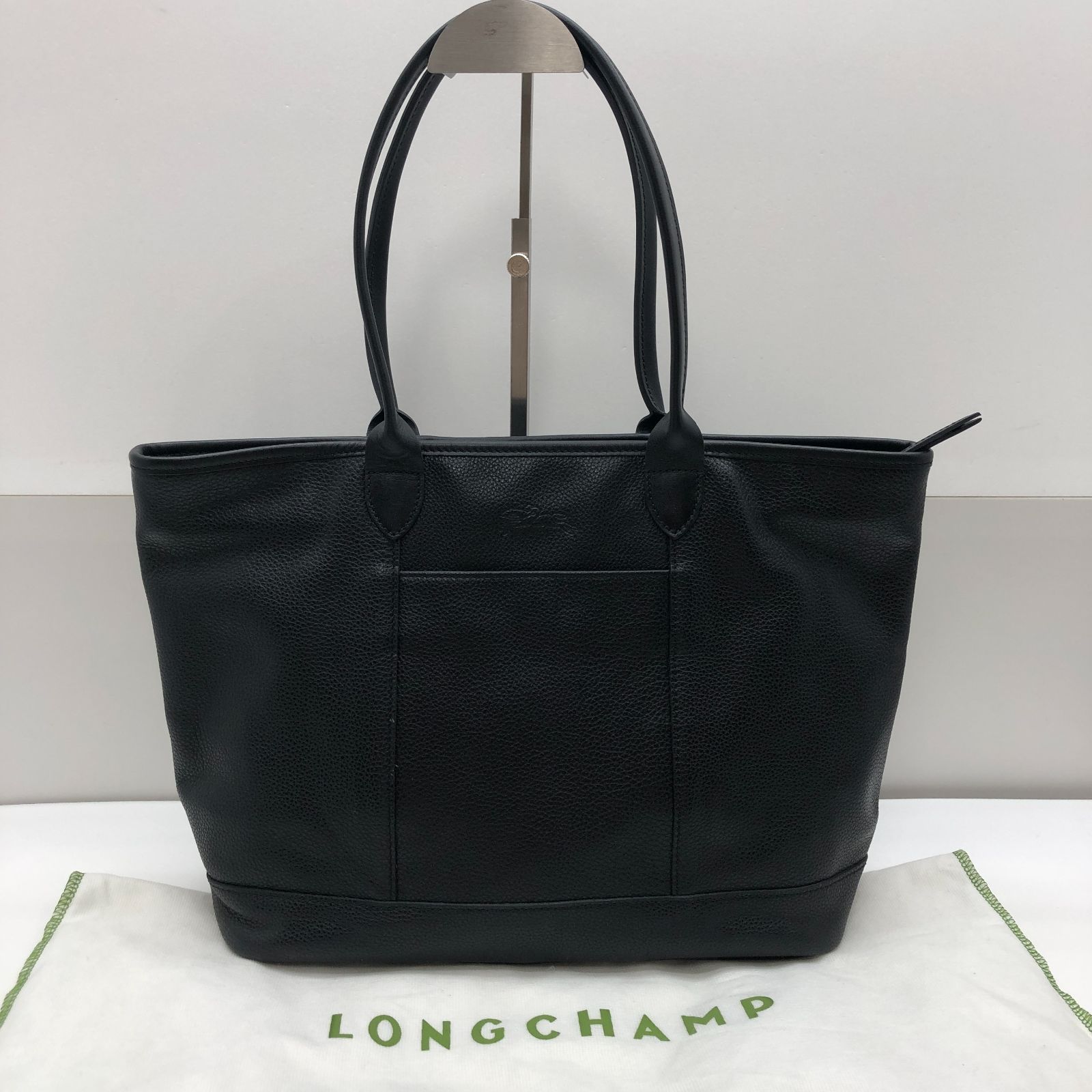 美品】LONGCHAMP トートバッグ レザー ブラック ファスナー開閉 保存袋 