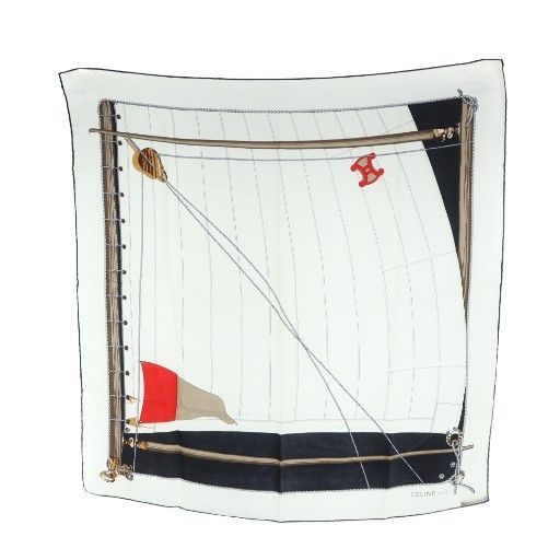 セリーヌ CELINE 大判スカーフ ストール 絹 シルク ロゴ 総柄 白