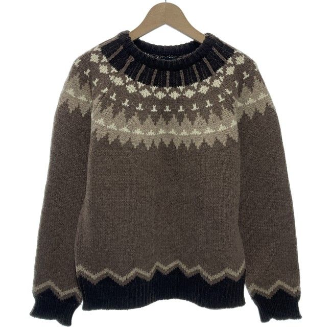 BEAMS　セーター　長袖　ニット　トップス　クルーネック　総柄　フェアアイル　古着　/1585