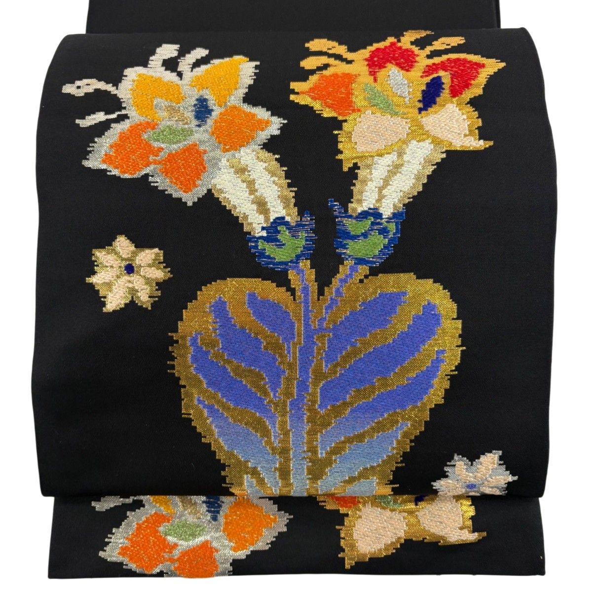 美品】 袋帯 逸品 龍村平蔵 落款 本袋 モールー房文 箔 黒 お太鼓柄