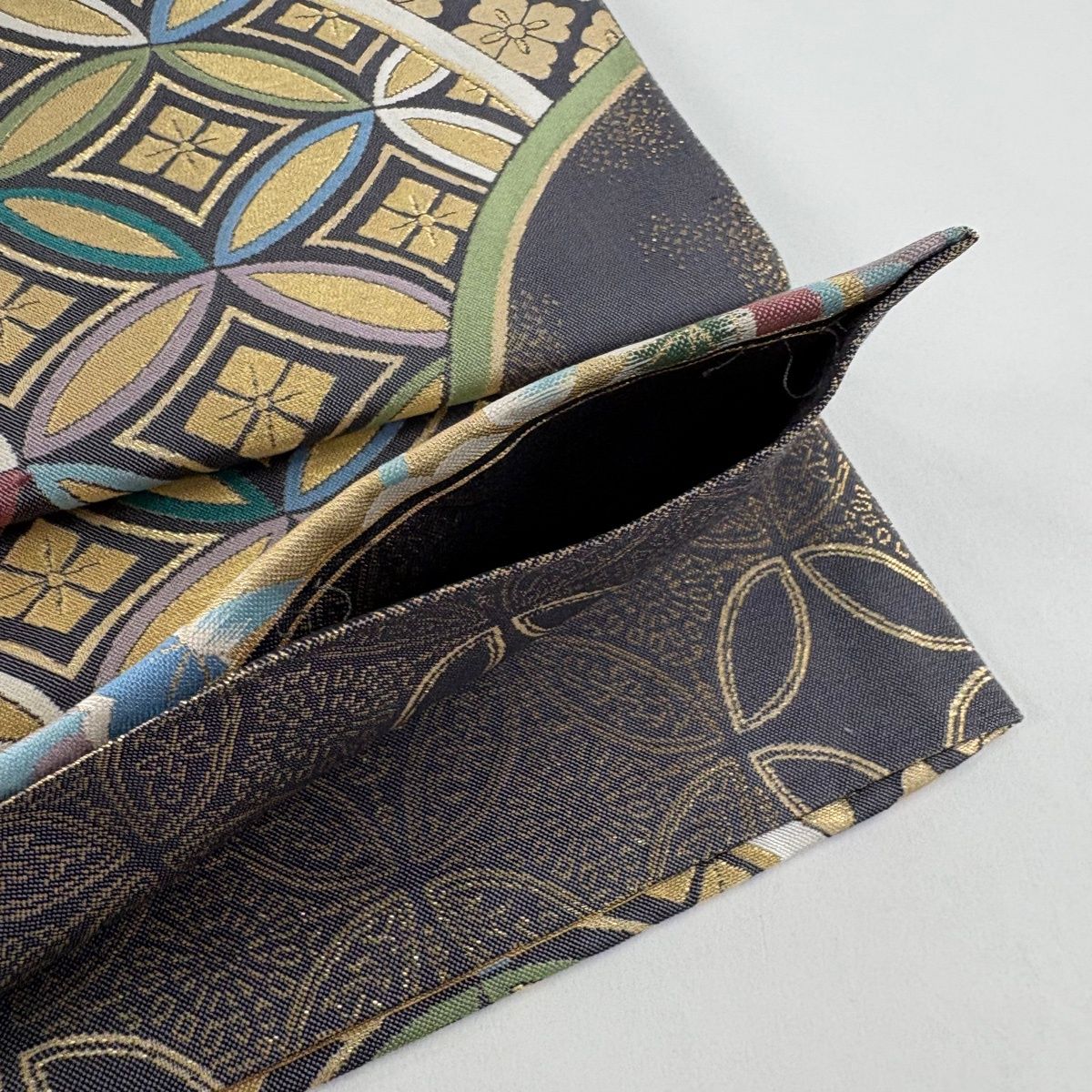美品】 袋帯 秀品 花喰い鳥 華文 金糸 箔 灰紫 六通 正絹 【中古
