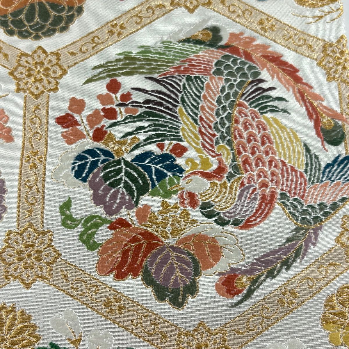 美品】 袋帯 秀品 鳳凰 菊 金糸 刺繍 銀色 六通 正絹 【中古】 - メルカリ