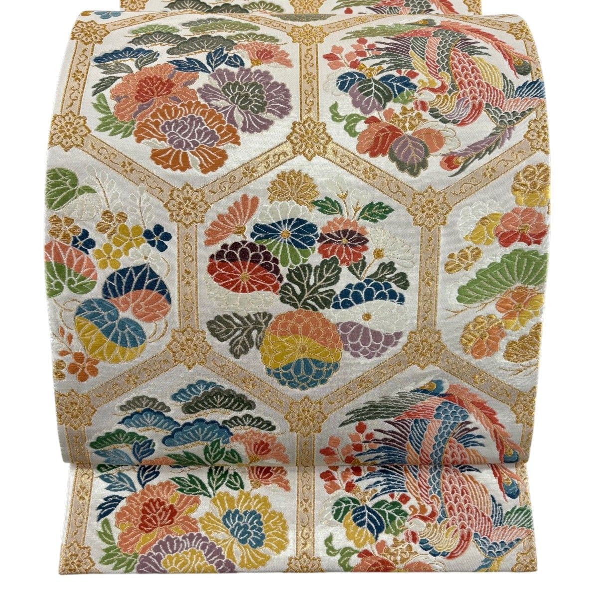 美品】 袋帯 秀品 鳳凰 菊 金糸 刺繍 銀色 六通 正絹 【中古】 - メルカリ