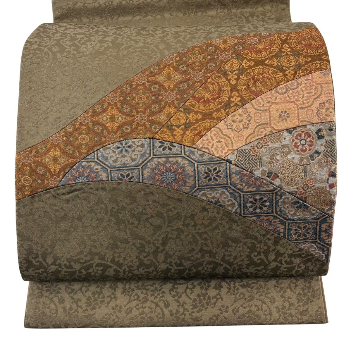 美品】 袋帯 秀品 蜀江華文 七宝 箔 切り嵌め 茶色 お太鼓柄 正絹