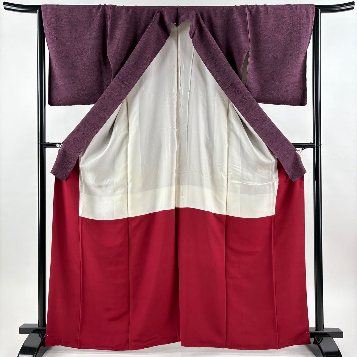 美品】 江戸小紋 身丈164cm 裄丈64cm M 袷 六谷博臣 落款 建物 橋 紫