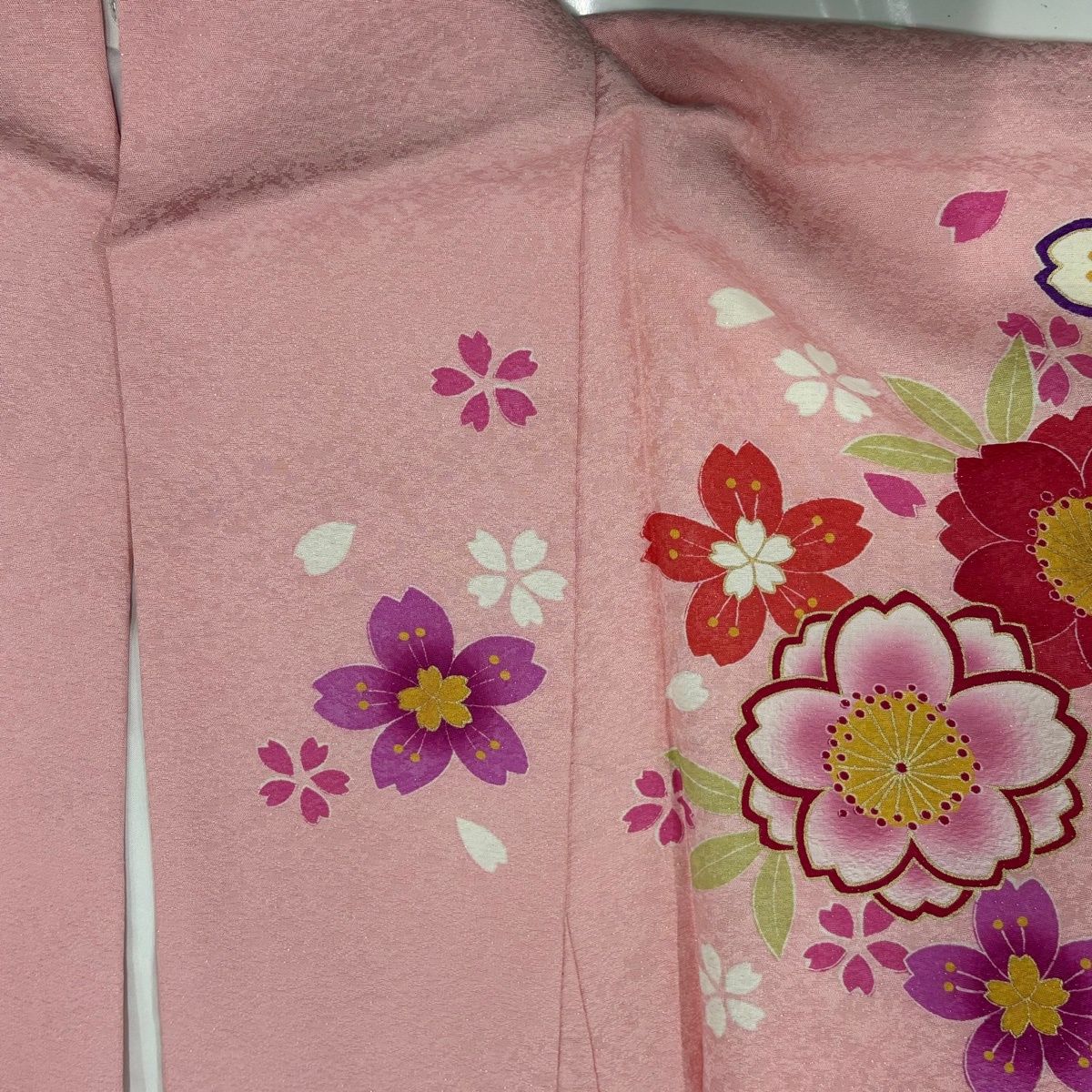 振袖 身丈173cm 裄丈69.5cm L 袷 牡丹 桜 銀通し 金彩 ピンク 正絹