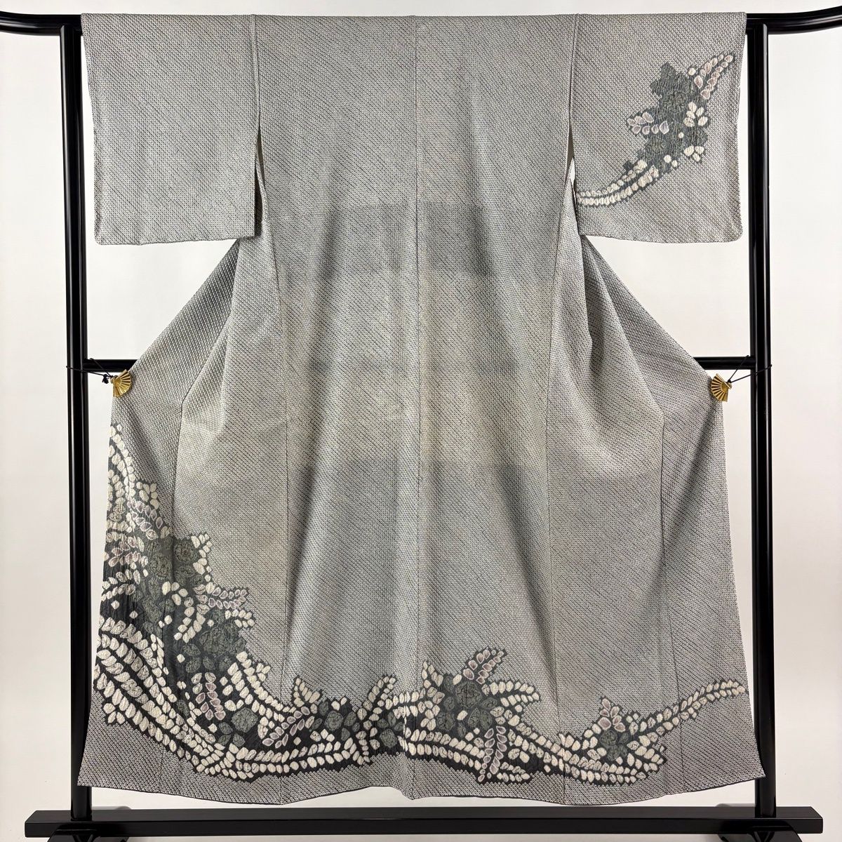 付下げ 身丈152.5cm 裄丈62cm S 袷 辻が花 ぼかし 総絞り 灰緑 正絹