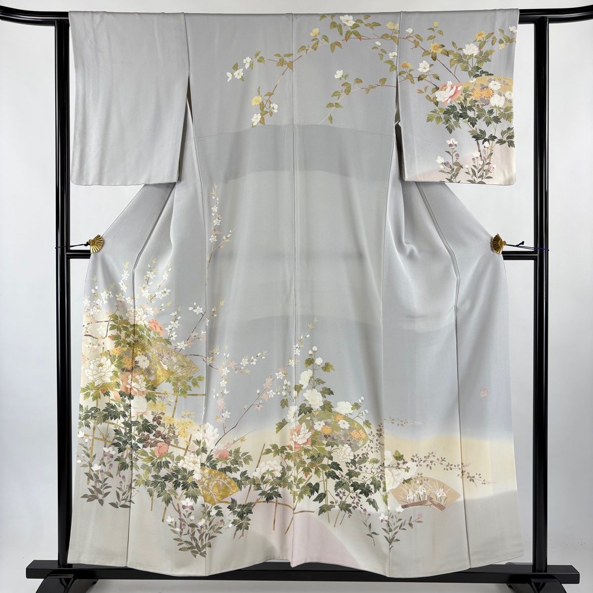 訪問着 身丈156cm 裄丈61cm S 袷 落款 扇面 枝花 金彩 ぼかし