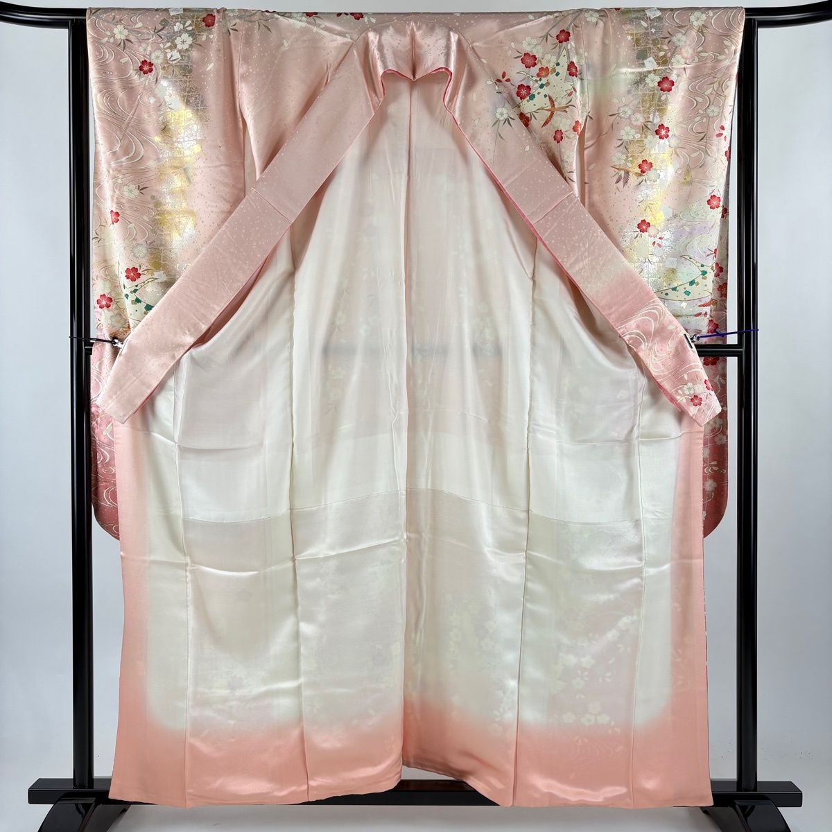 美品】 振袖 身丈158.5cm 裄丈64.5cm M 袷 鈴乃屋 鳥 桜 金糸 金銀彩