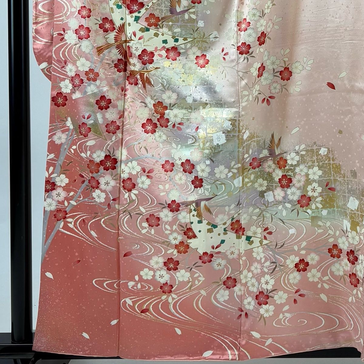 美品】 振袖 身丈158.5cm 裄丈64.5cm M 袷 鈴乃屋 鳥 桜 金糸 金銀彩