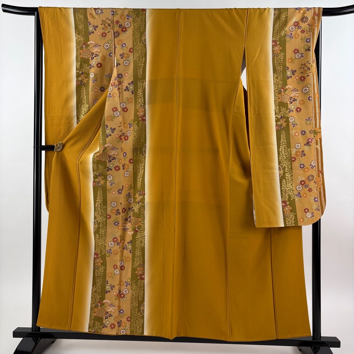 振袖 身丈157.5cm 裄丈66cm M 袷 菊 牡丹 金彩 ぼかし 山吹茶色 正絹