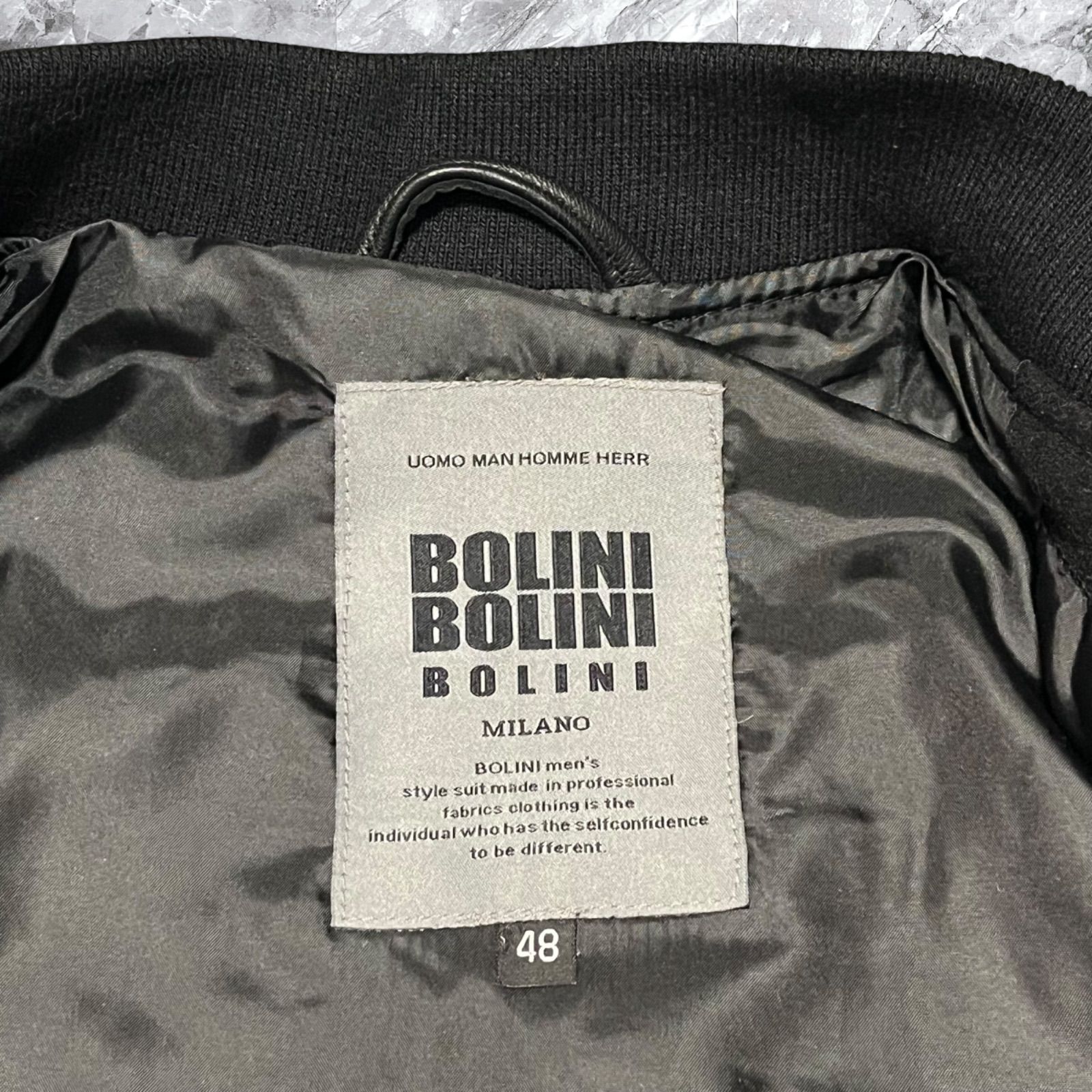 極美品 BOLINI ボリーニ スタジャン ウール レザー切り替え ワッペン 