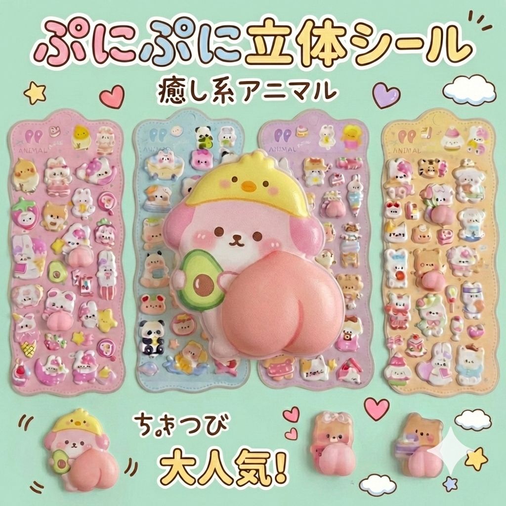 即日発送・土日も対応】 4枚 おまけおしり2個 おはじきシール ぷくぷく