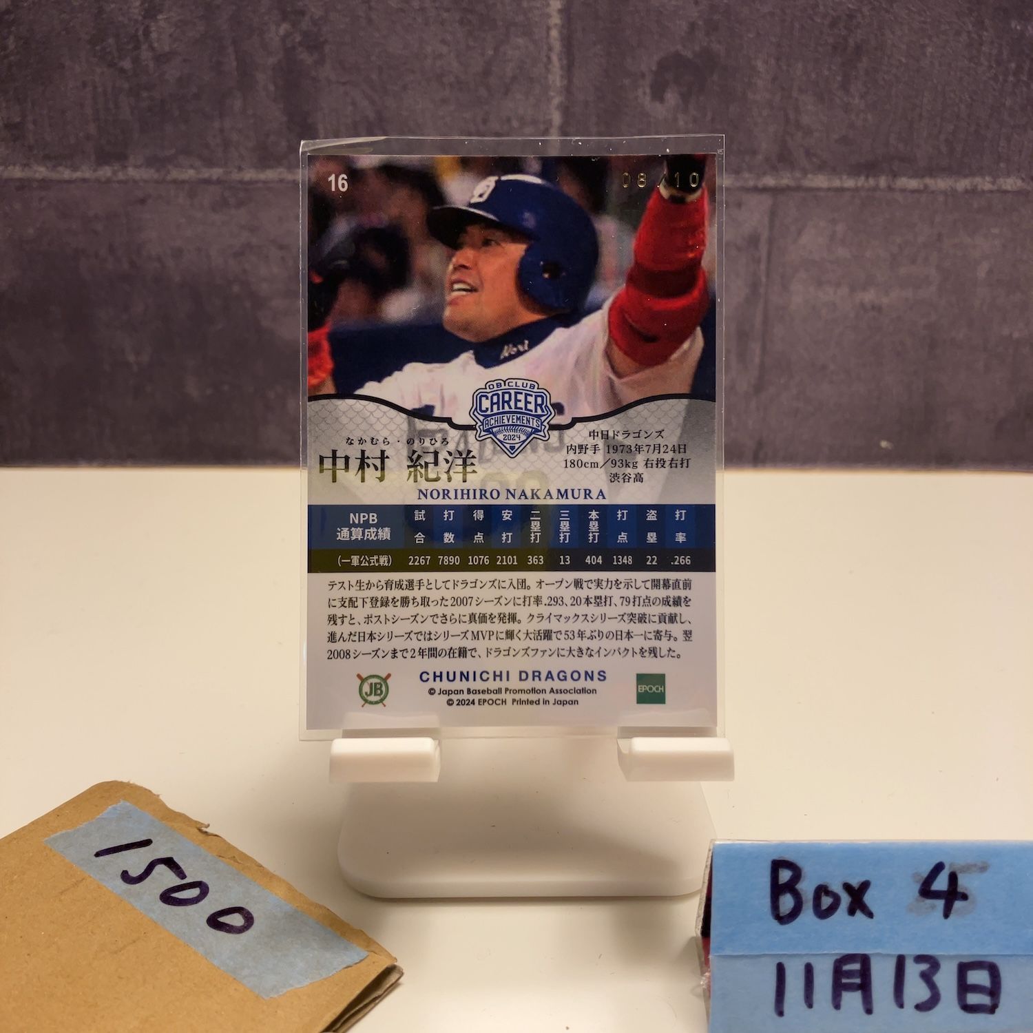 2024 EPOCH OB Club Achievements 中村紀洋 08/10 中日ドラゴンズ Blue