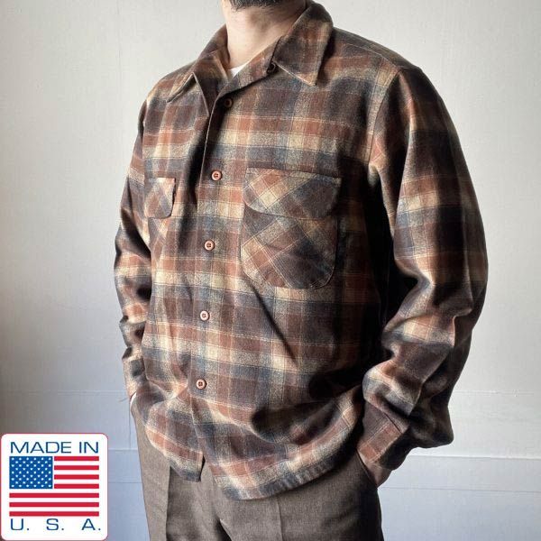 70s USA製 PENDLETON チェック柄 ボードシャツ XL ペンドルトン ウール