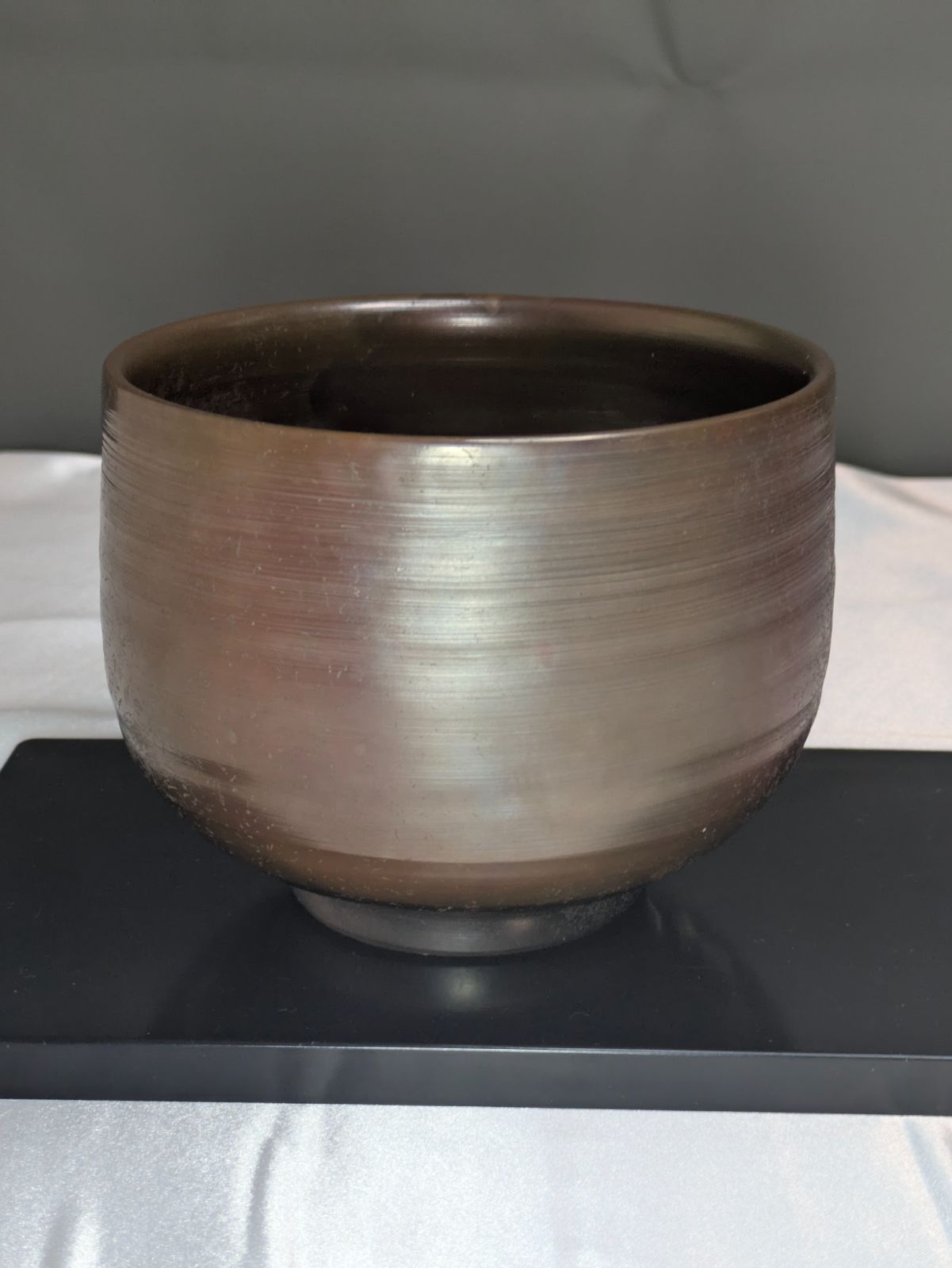 三代 清水酔月 四日市市無形文化財 萬古焼 窯変茶碗 共箱 共布 陶歴 紫