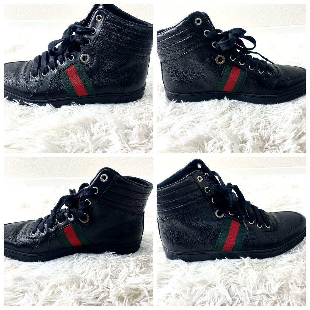 グッチ GUCCI ハイカットスニーカー 25.5cm シェリーライン ブラック