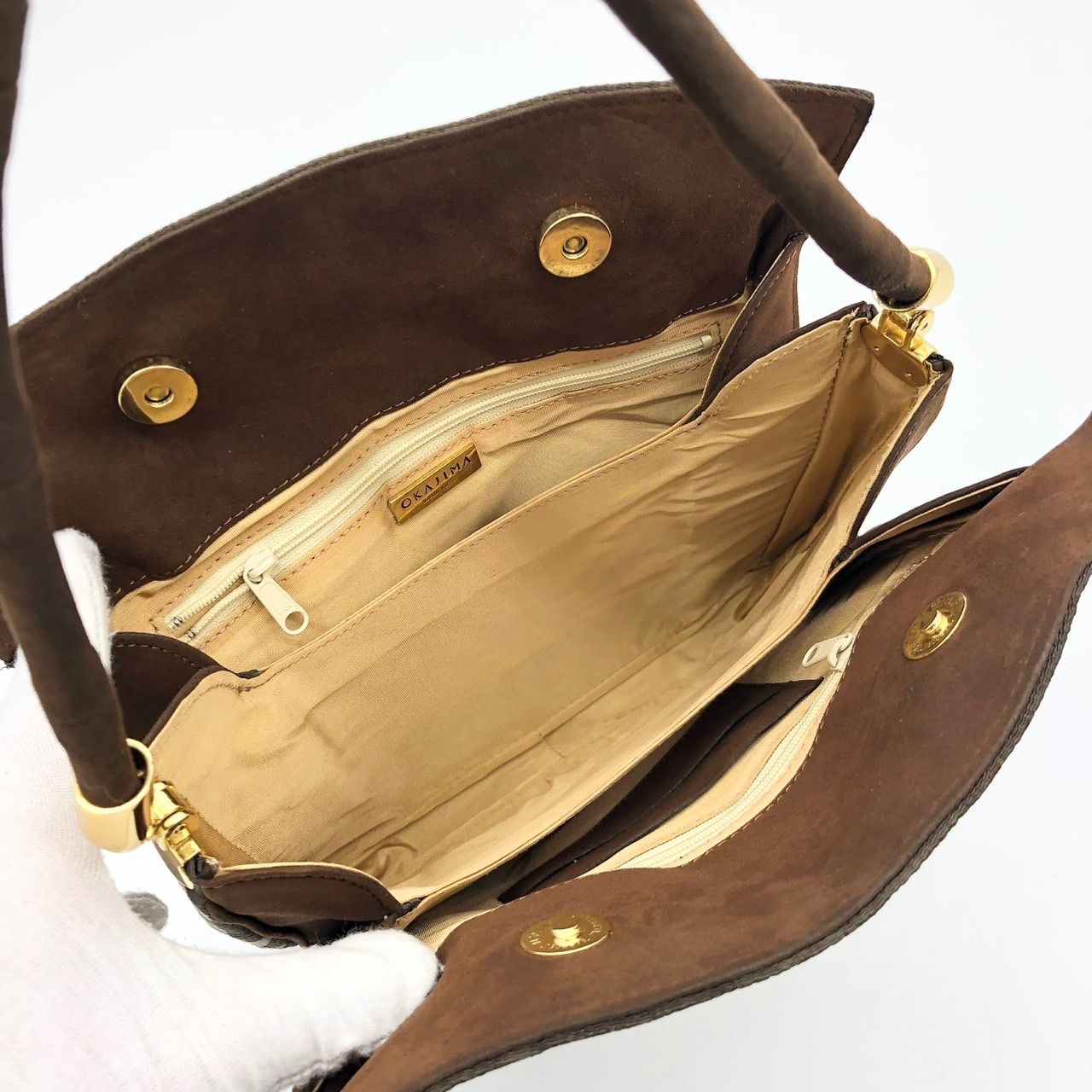 OKAJIMA オカジマ 和装バッグ ハンドバッグ 刺繍 花柄 ブラウン 茶