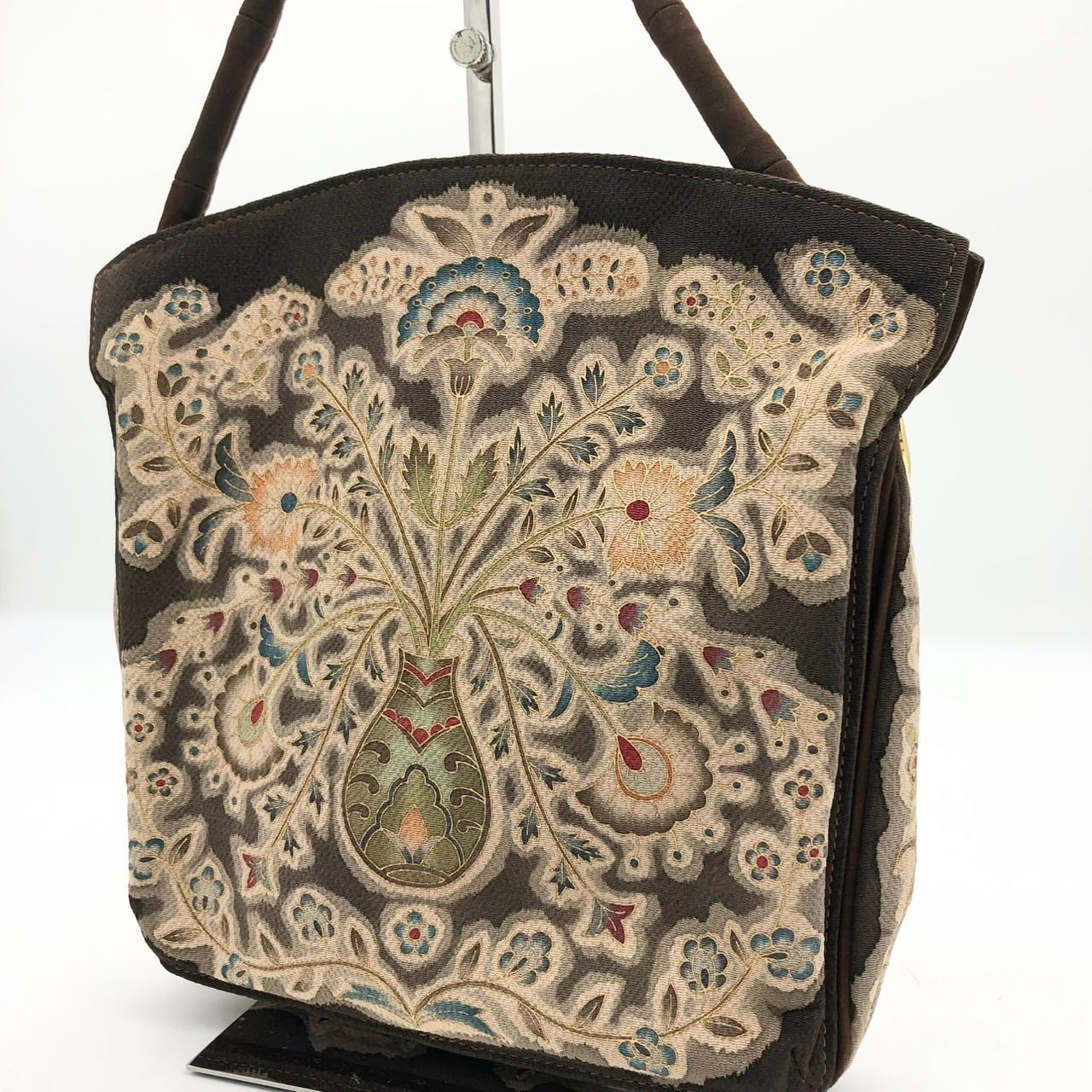 OKAJIMA オカジマ 和装バッグ ハンドバッグ 刺繍 花柄 ブラウン 茶