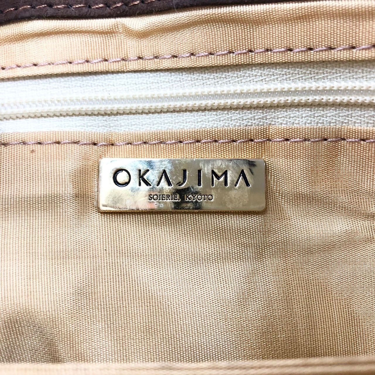 OKAJIMA オカジマ 和装バッグ ハンドバッグ 刺繍 花柄 ブラウン 茶