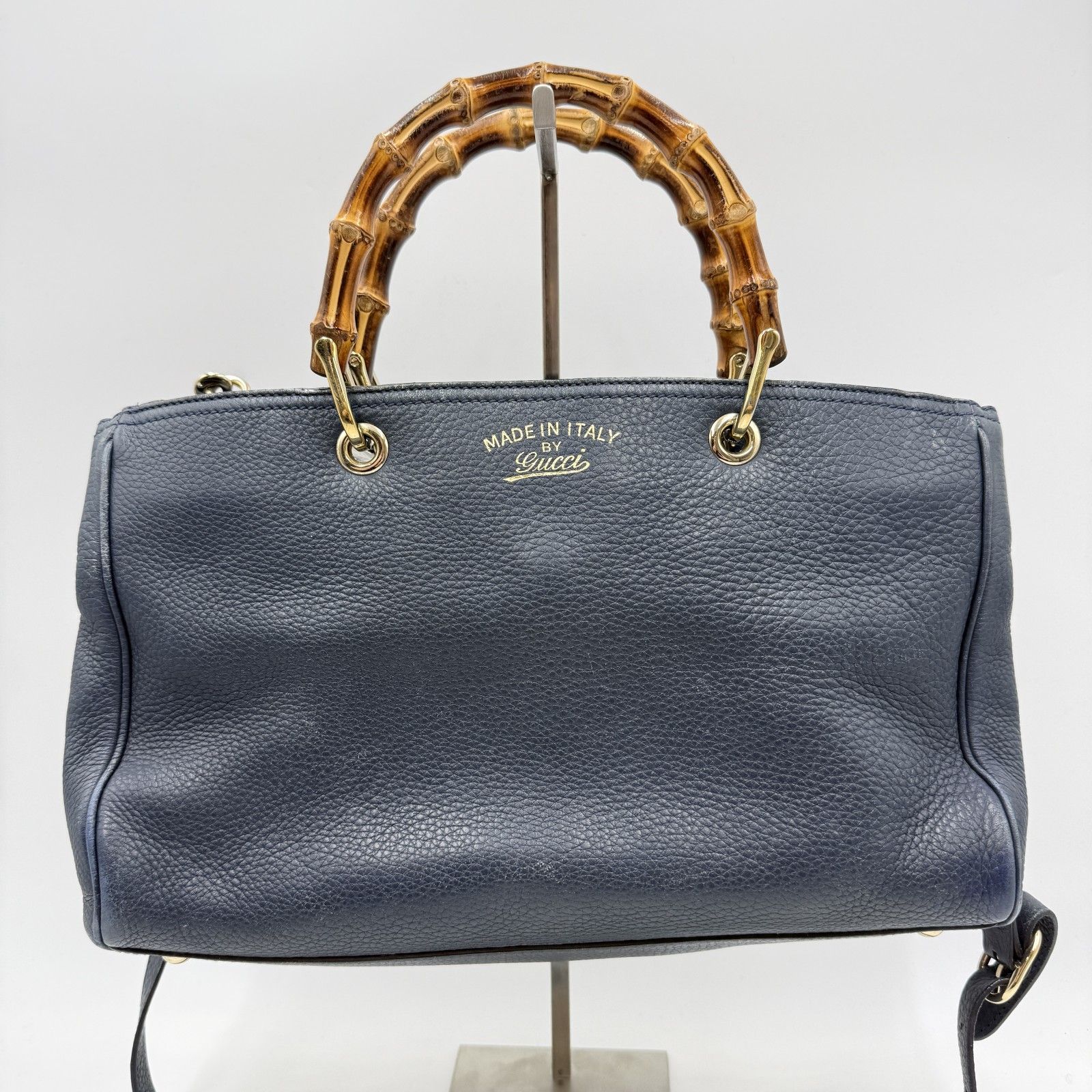 GUCCI（グッチ）バンブーショッパー 2WAYハンドバッグ レザー ネイビー